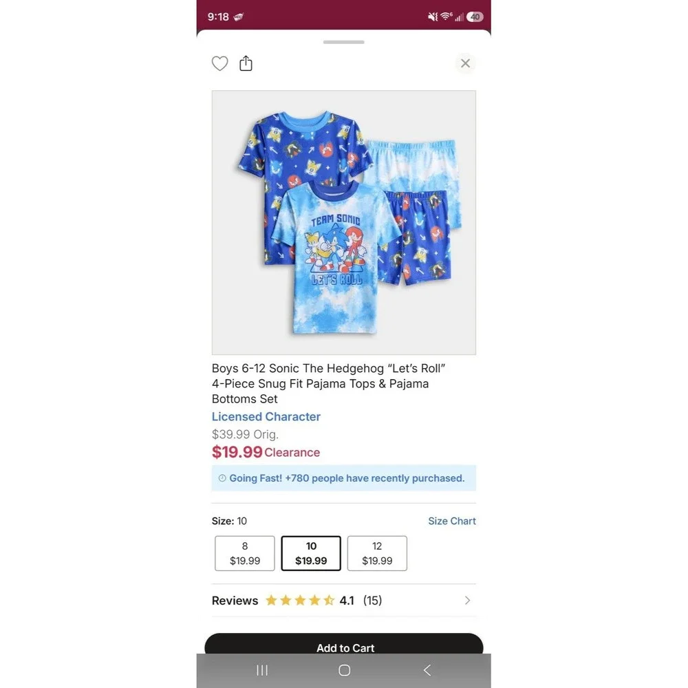 Size 3T Boys Team Sonic Let's Roll Blue And White Cloud Soft Pajama Shirt